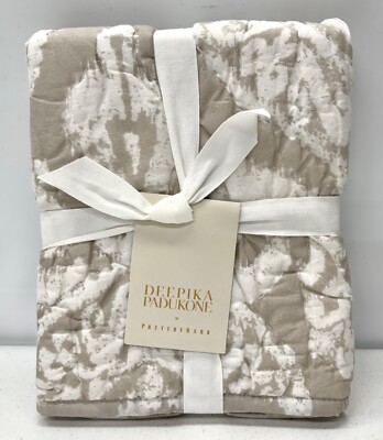 NEW Pottery Barn Deepika Padukone Handcrafted Quilted KING Sham~Neutral-image