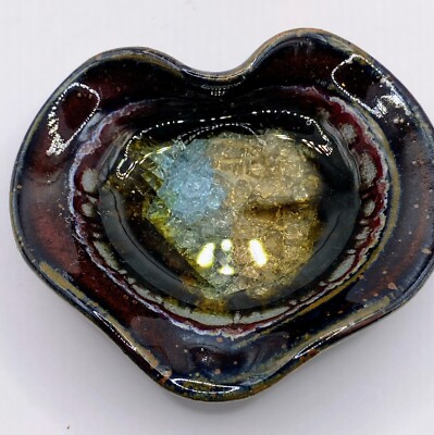Studio Art Pottery Crystal Heart Shape Trinket Dish 3.75” Made In USA-image
