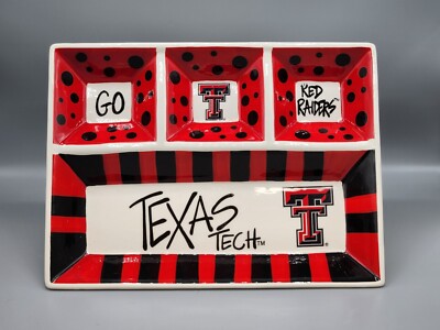 Texas Tech Snack Serving Tray Dip Chip Salsa Platter Cabells Too Ceramic 13 x 10-image