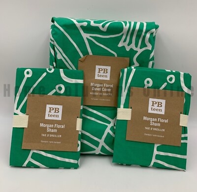 Pottery Barn Teen Morgan Floral Full Queen Duvet Cover 2 Standard Shams #R154-image