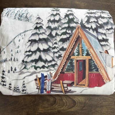 POTTERY BARN WHISTLER RUN SKIER FULL / QUEEN DUVET SNOW SKI ALPINE CABIN-image