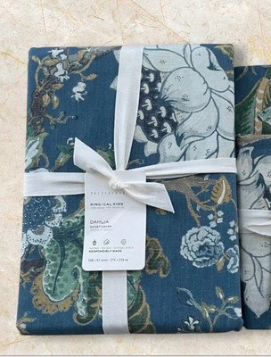 NEW Pottery Barn DAHLIA FLORAL King Duvet & Two  King  Shams Blue Reversible-image