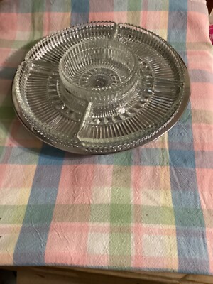 Kromex Vintage Cut Glass Dip set with Chrome Lazy Susan 14 in dia Made in USA-image