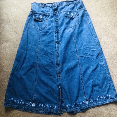Denim Skirt Studio West 1X Long Embroidered 4 pocket Westerm star buttons-image