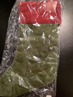 Pottery Barn Medium Stocking Green With Red Cuff No Name-image