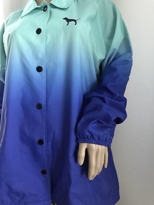 NWT VICTORIA'S SECRET PINK BLUE DIP DYE Snap FRONT Coaches Jacket Large-image