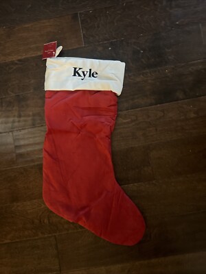 NWT Pottery Barn Classic Large Red Ivory Velvet Christmas Stocking Mono Kyle-image