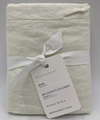 Pottery Barn Belgian Flax Linen Double Flange Sham S/2 Classic Ivory King #9872X-image