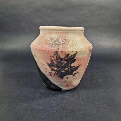 Moen Studio Pottery Vase Planter Rustic Leaf Print Hand Crafted Signed-image