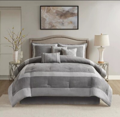 Madison Park 7pc King Noah Microsuede Comforter Set Gray Modern Bedding-image