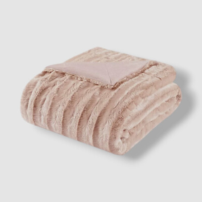 Madison Park Pink Blush Faux Fur Knitted Ultra Soft Throw Blanket-image