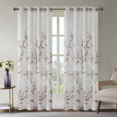 Madison Park Vera Burnout Printed Curtain Single Panel Semi Sheer Mauve 50