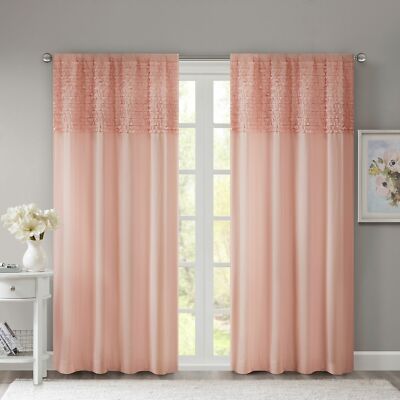 Madison Park Laurie Cotton Horizontal Ruffle Curtain Panel Pink 50 x 84-image
