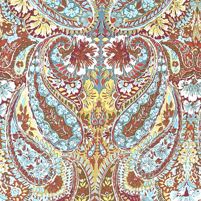 Pottery Barn Caesarea Duvet Cover KING Red Blue Gold Paisley Boho 100% Cotton-image