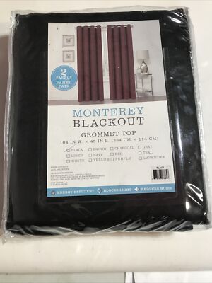 ⚜ MONTEREY  Grommet Top Blackout Curtain BLACK ( LOT OF 2 Panel)👌🆕️-image