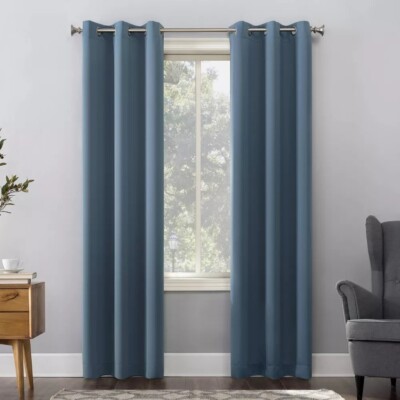 Sun Zero Kenneth Denim Blue Blackout Single Grommet Curtain Panel 40