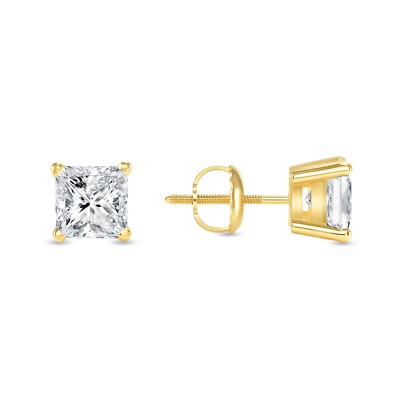 1.25 Ct Princess Lab Created Grown Diamond Earrings Studs 14K Yellow Gold F/VS-image