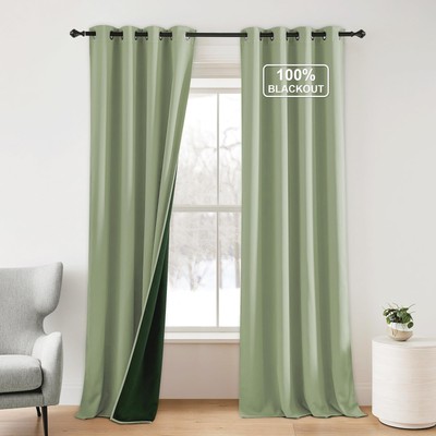 100% Blackout Curtains for Bedroom - Grommet Privacy Window Treatment Drapery...-image