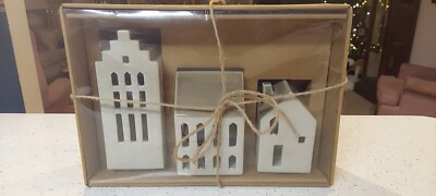 Studio McGee Threshold~3 Piece Ceramic Christmas House Tea Light Holder Set~NIB-image