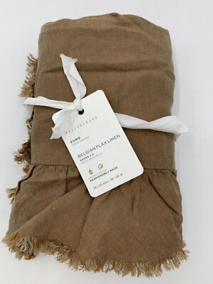 Pottery Barn Belgian Flax Linen Raw Edge Fringe Ruffle Sham Toffee Euro #9930A-image