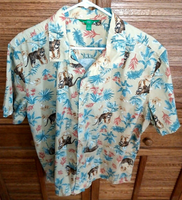 DIP Mens XL Shirt Tiger Floral Short Sleeve Button Up Safari Jungle-image