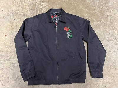 Rip n Dip Dead Rose Skeleton Jacket in Black Size Large Men's Zip Front!! EUC!!!-image
