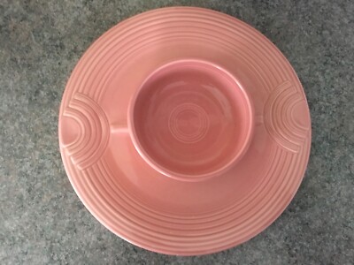 Fiestaware Appetizer Chip Dip Vegetable Platter Bowl Pink Rose Retired 1990-image