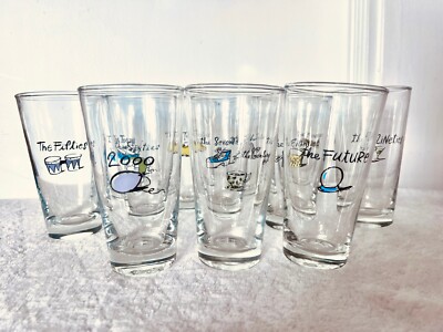 Pottery Barn Millennium New Years Decade Tumbler Glasses Complete Set RARE-image
