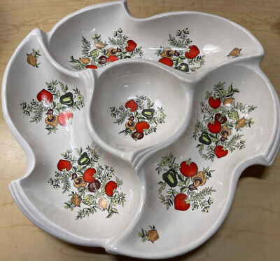 Vintage Cal Orig USA #850 Pottery Large Divided Chip & Dip Dish W/ Wedge Feet-image