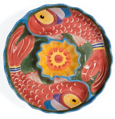 The Cellar Macys  Chip and Dip Platter Very Colorful Two Fish Bright Flower -image