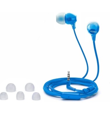 Sony blue in ear wired stereo headphones with mic for smart phones.-image