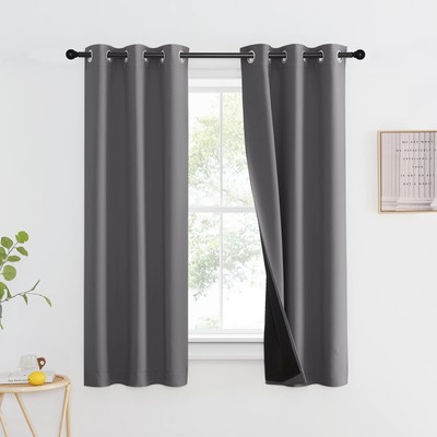 100% Blackout Short Curtain with Black Liner, Thermal Insulated Full Blackout...-image