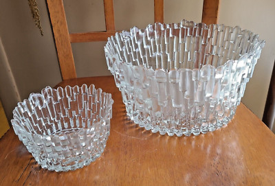 Large Mid Century KELONIA ART GLASS Salad BOWL Glacial Icicle Polar Ice Chip Dip-image