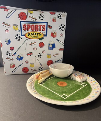 Baseball Ceramic Chip And Dip Party Platter 12