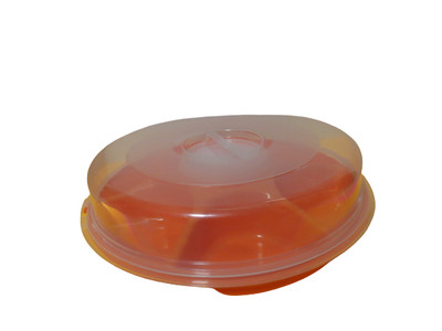 Orange Plastic 6 Section Party Tray W/Dip Cup Lid 14