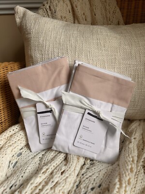 Pottery Barn Parker Organic Percale STANDARD Shams Soft Rose Set Of 2 NWT READ!-image