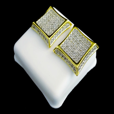 BIG 3D 18MM YELLOW GOLD FINISH MEN'S KITE SQUARE STUD EARRINGS SCREW BACK NEW-image