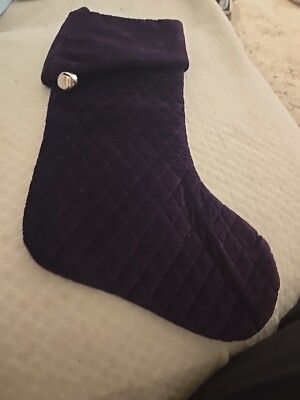 Pottery Barn Channel Quilted Velvet Christmas Stocking Eggplant Bell -image