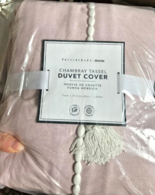 Pottery Barn Chambray Tassel Duvet Cover Powdered Blush Pink Twin Teen 🦩-image