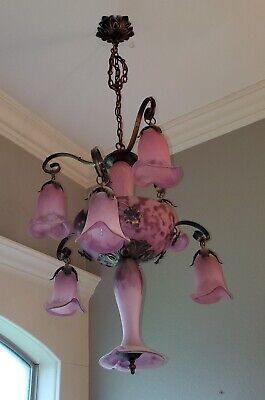 Muller Freres Art Deco Wrought Iron and Glass Chandelier-image