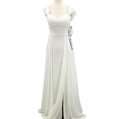 CITY STUDIO SZ 1 xs  Off White Juniors Cold Shoulder Lace Up Maxi Dress NWT B80-image