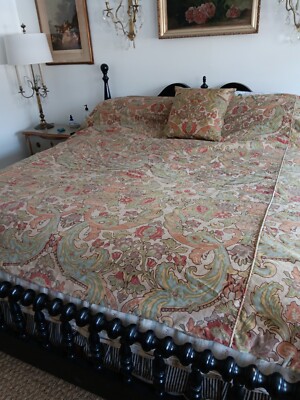 Pottery Barn Queen Simone Floral Palampore Duvet Cover W/ Throw Pillow Linen-image