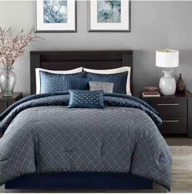 Madison Park Comforter Set  Full / Queen  7 pc Navy Blue jacquard-image