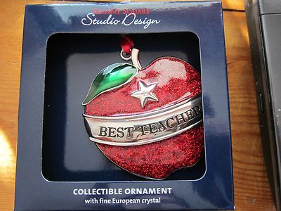 REGENT SQUARE STUDIO DESIGN BEST TEACHER APPLE ENAMEL CHRISTMAS HOLIDAY ORNAMENT-image