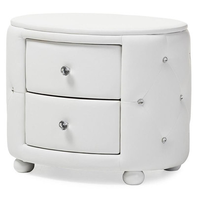 Baxton Studio Davina 2 Drawer Faux Leather Tufted Nightstand in White-image