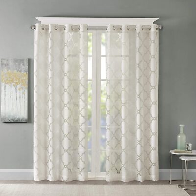 Madison Park Eden Fretwork Burnout Sheer Curtain Panel, 50″ x 63″, White-image