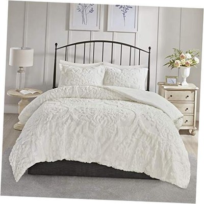  Tufted Chenille Cotton Comforter, All Season Bedding Set, Matching Shams, -image