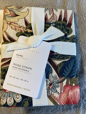 Set/2 Pottery Barn ROSE STRIPE EURO Shams REVERSIBLE NWT-image