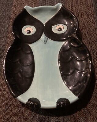 M Studios 8” Black/Blue Owl Shaped Raised Textured Plate-image