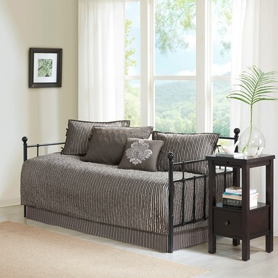 6 Piece Twin Size Reversible Daybed Cover Set Dark Grey Daybed-image